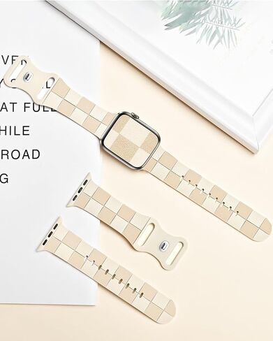 Checkered Silicone Strap for Apple Watch Band 40mm 41mm 38mm, Cute Soft Bracelet Compatible with iWatch Band Series 10 9 8 7 6 5 4 3 2 1, Special Wristband for Apple Watch Bands SE Women Sude in Saudi Arabia