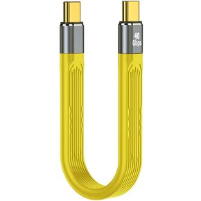 Short Flat USB C Charging Extension Cord, 5 Inch Yellow Type C Male to Male 100W Fast Charger Cable 40Gbps High Speed Data Transfer Adapter Compatible for iPhone15 Series