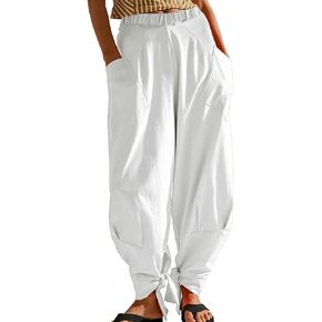 utcoco Womens Baggy Stretchy High Waisted Harem Pants Casual Loose Fit Tie Knot Cotton Sweatpants with Pockets