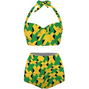 Veniyate Womens Two Piece Swimsuits High Waisted Bikini Set Tummy Control Halter Ruched Bathing Suits