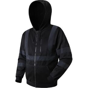 JKSafety Hi-Vis Safety Sweatshirt for men women High Visibility Zip-Up Hooded Sweatshirt Hoodie work utility Reflective Strips with Extended Trims (JK121-Black,XL)