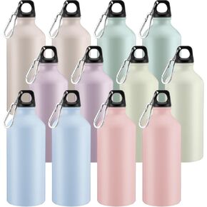 Domensi 18 Pcs 20oz Aluminum Water Bottles Bulk Reusable Water Bottles Lightweight Leak Proof Aluminum Sports Bottles with Twist Cap Buckle for Gym, Hiking, Cycling, Camping, Fishing