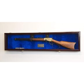 1 Rifle Gun Display Case Cabinet Wall Rack Holder – 44.5" Long Case - Lockable (Walnut Finish - Red Felt)