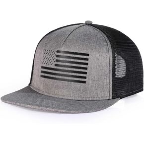 Men's Oversize XXL American Flag Flat Brim Cap - 3D Embossed Logo Mesh Snapback Hat - Adjustable Flat Bill Hats