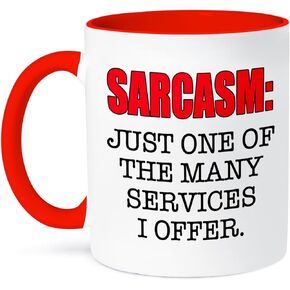 3dRose Sarcasm Just One of The Many Services I Offer, Mug, 11 oz, Black/Red
