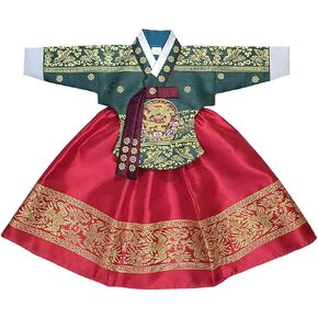 Korean Baby Girl Hanbok for 100days~15y/o Red Green Foil Girl Kids Hanbok