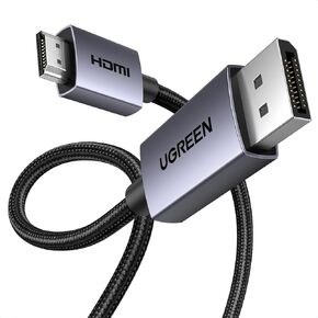 UGREEN 4K DisplayPort to HDMI Cable 1080P@120Hz, Active DP 1.2 to HDMI 1.4 Cord Alu Braided, Unidirectional Display Port to HDMI Cable 6.6FT Compatible with Monitor, Desktop, HDTV, Laptop, AMD, NVIDIA