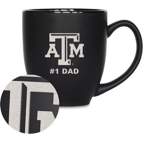 Rico Industries NCAA #1 Dad 15oz Laser Engraved Matte Black Ceramic Bistro Mug - for Hot or Cold Drinks