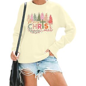 UNIQUEONE Christmas Sweatshirts for Women Christian Sweatshirts: Merry Christmas Tree Sweaters Xmas Holiday Pullover Top