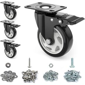 عجلات 3 بوصة، عجلات شديدة التحمل 3 بوصة، مجموعة من 4 عجلات مع فرامل، عجلات TONSUM خالية من الضوضاء من البولي يوريثين (PU) وعجلات قفل مزدوجة آمنة، وعجلات لوحة دوارة (مجموعتان من الأجهزة) in Kuwait