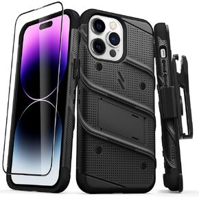ZIZO Bolt Bundle for iPhone 14 Pro Max (6.7) Case with Screen Protector Kickstand Holster Lanyard - Black