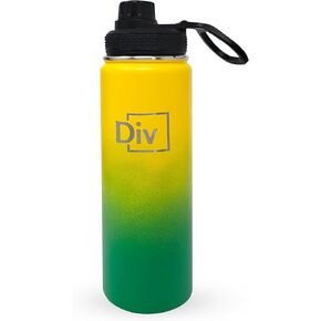 Sports Water Bottle - 22 oz., 3 lids, Stainless Steel Gym & Sports Water Bottle, Leak Proof, Double Walled, Insualted, Thermos Flask (Yellow-Blue)