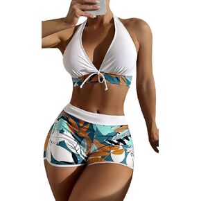 Women's Two Piece Halter Swimsuit V Neck Push Up Bikini Set Swimwear with Boyshorts Swimwear for Swimming Pool