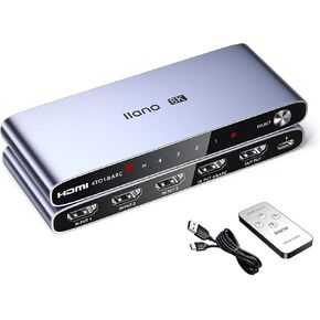 llano HDMI 2.1 Switch, HDMI Switcher 4K@120Hz 8K@60Hz with IR Remote, Switcher Selector 4 in 1 Out Supports CEC, HDCP2.3, 3D, HDR10+ VRR ALLM for PS5 and Xbox (Gray)