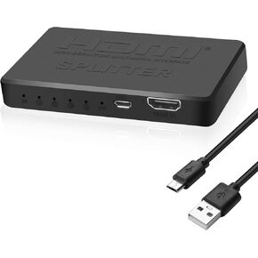XMSJSIY 1x4 HDMI Splitter 1 in 4 Out 4K HD Digital 4 Way HDMI Splitter Support Full HD 1080P 4K/2K/30Hz,3D,HDR for TV,HDTV,PS4/5,Projector,Blu-Ray Player,Xbox
