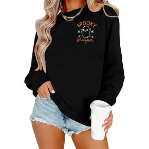Womens Halloween Sweatshirt Spooky Season Sweater Ghost Embroidered Pullover Top Fall Long Sleeve Tops in Kuwait
