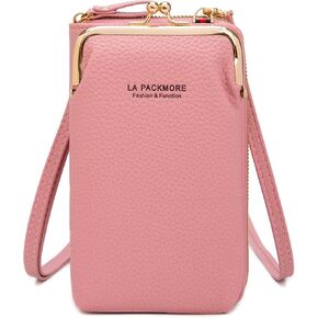 Small PU Leather Cell Phone Crossbody Bag Purses Clear Mini Phone Pouch Purse with Card Slots Compatible for iPhone/Samsung Galaxy (Black)