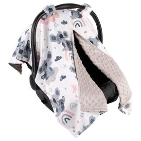 Top Tots Deluxe Minky Baby Car Seat Cover - Koala on Vine, 40 x 29 Inch White