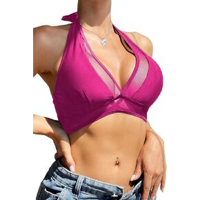 SHENHE Women's Halter Bikini Top Push Up Mesh Swimsuit Bathing Suit Swimwear Tops