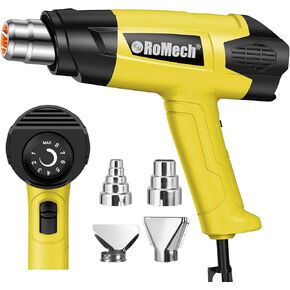 ROMECH Heat Gun, Heavy Duty Fast Heating, Variable Control 120°F~1200°F (50℃-500℃) 4 Nozzles Heat Gun for Crafting, Shrink Tubing,Vinyl Wrap (Blue)