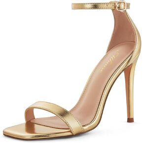 Stylish 4 IN Square Open Toe Ankle Strap Stiletto Heels for Women Plain Trendy Strappy Heeled Sandals