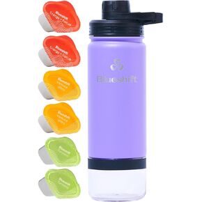 Blueshift Sidekick 18 oz Stainless Steel Water Bottle, Protein Shaker Bottle with Blend Ball, powder storage, includes 6 Superblend Supplements inside Bottle (Onyx)