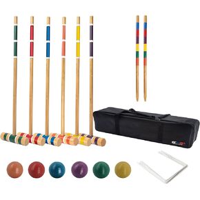 GSE Games & Sports Expert Six Player Croquet Set with Wooden Mallets, Colored Balls, Sturdy Carrying Bag for Family & Friends, Great for Outdoor Lawn, Backyard, Park (Deluxe Set)