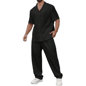 SOLY HUX Men's Plus Size 2 Piece Outfits Summer Short Sleeve Button Down Shirt and Pants Set
