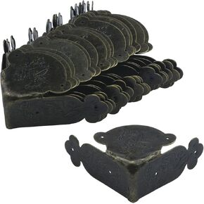Antrader Iron Decorative Corner Protector Antique Box Edge Safety Guard Desk Edge Cover with Screws, 2.6" x 2.6" x 1.1" Bronze Tone, Pack of 16