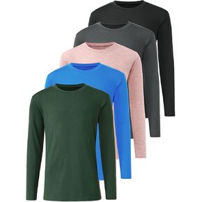 تي شيرت Cozy Pyro 5-Pack للأولاد الشباب بأكمام طويلة وجاف مناسب للرطوبة فتل رياضي برقبة مستديرة