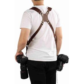 Cocoarm Double Shoulder Camera Strap Adjustable Dual Leather Double Shoulder Camera Harness Accessory for 2 Cameras