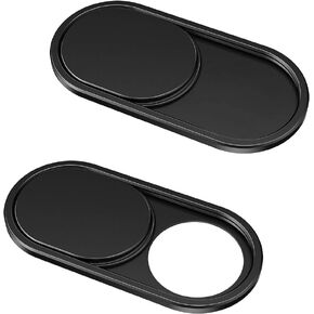 2 PACK - Ultra-Thin Webcam Cover Slide, Plastic, 0.73x0.35 inches, Black, Compatible with Laptops, Tablets, Phones