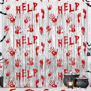 Halloween Party Decorations Scary Bloody Halloween Photo Backdrop Streamers, 2 Pack 3.3 x 6.6 FT Zombie Vampire Halloween Party Decor Foil Fringe Curtain Halloween Backdrops for Parties Indoor Outdoor