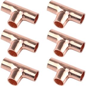 HEVSTIL 6-Pack Copper Tee C x C x C Tee Copper Fittings With Sweat Ends,3/8 X 3/8 X 3/8