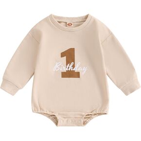 Baby Boy 1st Birthday Outfit One Bubble Romper Sweatshirt Long Sleeve Bodysuit Jumpsuit First Birthday Fall Clothes