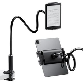 FlyCoco Gooseneck Tablet Stand Holder, [Upgraded] Mount Holder Clip with Flexible Long Arm for Bed, Compatible with iPad Pro Air/iPhone/Kindle Fire/Switch or Other 4-13" Device, Black