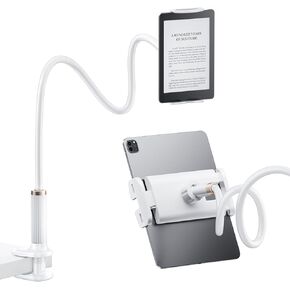 FlyCoco Gooseneck Tablet Stand Holder, [Upgraded] Mount Holder Clip with Flexible Long Arm for Bed, Compatible with iPad Pro Air/iPhone/Kindle Fire/Switch or Other 4-13" Device, Black