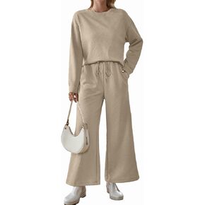 IFFEI Two Piece Sets for Women Casual Lounge Sets Long Sleeve Pullover Tops and Wide Leg Pants Matching Sweatsuit Set