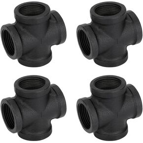 1/2" Pipe Fittings 4-Way Cross Fitting - Home Expert 4 Pack Malleable Cast Iron 4-Way Connector Threaded Pipe Fittings for Industrial Pipe Shelves Bracket, Vintage Industrial Pipe Furniture