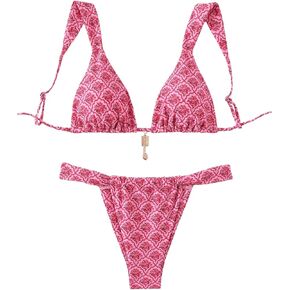 SHENHE Women's Two Piece Swimsuits Triangle V Neck Ruched Brazilian Bikini Set Boho Swimwear