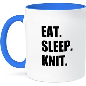 3dRose mug_180417_2 Eat Sleep Knit Gifts for Knitting Enthusiast Knitters Black Text Ceramic Mug, 15-Ounce