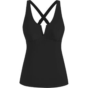 ZAFUL Tankini Tops for Women Tummy Control Bathing Suit Tops Only Split Neck Modest Swimsuit Swim Tank Top No Bottom