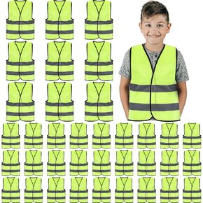Zhanmai Kids Safety Vest High Visibility Reflective Vest Neon Construction Worker Traffic Vest with Strips for Child Outdoor