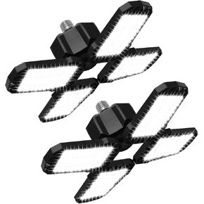 2 Pack LED Garage Light, 200W 20000LM 6500K LED Shop Lights, Garage Lights Ceiling Led with 6+1 Deformable Panels, Screw in E26/E27 Socket Bulb for Warehouse, Workshop, Basement, Barn, Garage Lighting