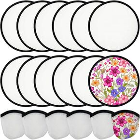 BAOZOON 12 Pcs White Foldable Flying Disc Fans with Bag Sublimation Folding Fans Double Sided Blank DIY Handheld Fabric Fan for Fun Party Favors Summer Outdoor Activity(White Edge)