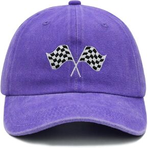 Racing Car Flag Hat for Men Women, Adjustable Embroidered Washed Race Car Baseball Cap