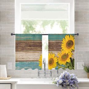 Semi Sheer Curtains 63 inch Length, Rustic Farm Sunflower Yellow Buffalo Plaid Window Treatments Curtains,Light Filter Curtains Rod Pocket Drapes for Living Room Bedroom,2 Panels