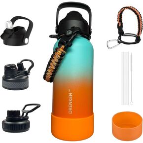 Water Bottle, Insulated water bottle, Stainless steel water bottle for kids men women Sports water bottle 32 oz Water bottle with straw Insulated Flask (Orange)