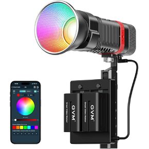 GVM 60W Portable Studio Lights, RGBWW COB LED Video Light with Batteries, 2700K~6800K 360°Full Color Photography Lighting for Video Recording Streaming Portrait Outdoor, CRI≥97 16 Scenes APP Control