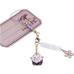 Purple Lucky Cat Keychain Phone Charm, Japanese Style Bag Purse Charms Cell Phone Lanyard Strap Good Luck Phone Hanging Ornament，Décor，Cell Phone Charms